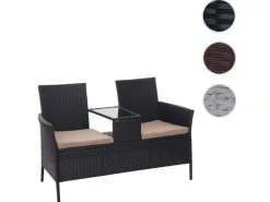 MCW Lounge-Gartenmöbel|Gartenbänke|Poly-Rattan Sitzbank mit Tisch E24 Kissen Creme