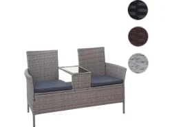 Poly-Rattan Sitzbank mit Tisch E24 Grau Kissen Dunkelgrau*MCW
