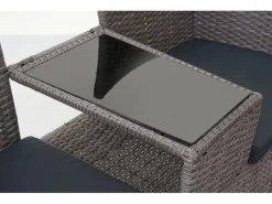 Poly-Rattan Sitzbank mit Tisch E24 Grau Kissen Dunkelgrau*MCW