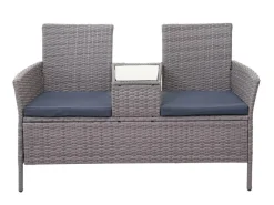 Poly-Rattan Sitzbank mit Tisch E24 Grau Kissen Dunkelgrau*MCW