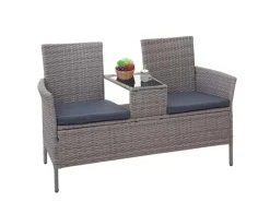 Poly-Rattan Sitzbank mit Tisch E24 Grau Kissen Dunkelgrau*MCW