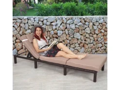 Poly-Rattan Sonnenliege A51 Premium Kissen Creme*MCW Best