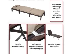 Poly-Rattan Sonnenliege A51 Basic Kissen Grau*MCW Sale
