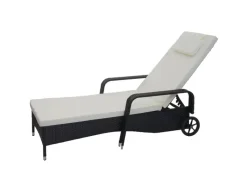 MCW Sonnenliegen|Poly-Rattan Sonnenliege Cesena Kissen beige