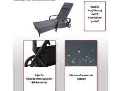 MCW Sonnenliegen|Poly-Rattan Sonnenliege Cesena Kissen beige