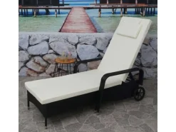 MCW Sonnenliegen|Poly-Rattan Sonnenliege Cesena Kissen beige