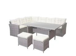 Poly-Rattan-Garnitur A29 Kissen Creme mit 2x Hocker*MCW New