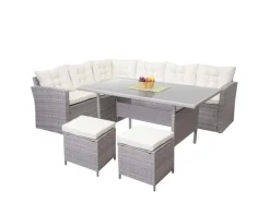 Poly-Rattan-Garnitur A29 Kissen Creme mit 2x Hocker*MCW New