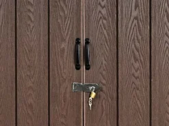 MCW Fahrradboxen|Gartenschränke|WPC-Fahrradgarage J29 Geräteschuppen Fahrradbox Metall Holzoptik Abschließbar 2 Räder 172x213x112cm