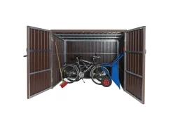 WPC-Fahrradgarage J29 Geräteschuppen Fahrradbox Metall Holzoptik Abschließbar 4 Räder 172x213x160cm*MCW Sale