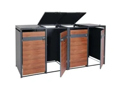 XL Mülltonnenverkleidung J82 4er/8er Kirsche-Holzoptik Dunkelbraun 117x290x98cm*MCW New