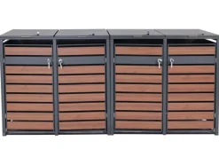 MCW Mülltonnenboxen|XL Mülltonnenverkleidung J81 4er/8er Kirsche-Holzoptik Dunkelbraun 117x284x98cm