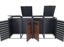 MCW Mülltonnenboxen|XL Mülltonnenverkleidung J81 4er/8er Kirsche-Holzoptik Dunkelbraun 117x284x98cm