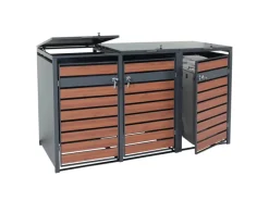XL Mülltonnenverkleidung J81 3er/6er Kirsche-Holzoptik Dunkelbraun 117x215x98cm*MCW Online