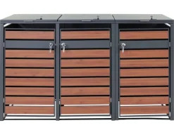 XL Mülltonnenverkleidung J81 3er/6er Kirsche-Holzoptik Dunkelbraun 117x215x98cm*MCW Online