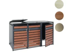 XL Mülltonnenverkleidung J81 3er/6er Kirsche-Holzoptik Dunkelbraun 117x215x98cm*MCW Online