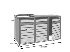 XL Mülltonnenverkleidung J81 3er/6er Kirsche-Holzoptik Dunkelbraun 117x215x98cm*MCW Online