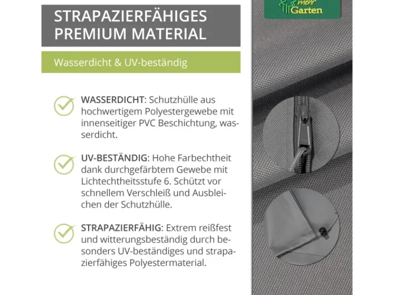 Premium Sonnenschirmhülle 240 cm x 35 60 cm für Schirme Rund bis Ø 450 cm Eckig bis 320 x 320 cm*Mehr Garten