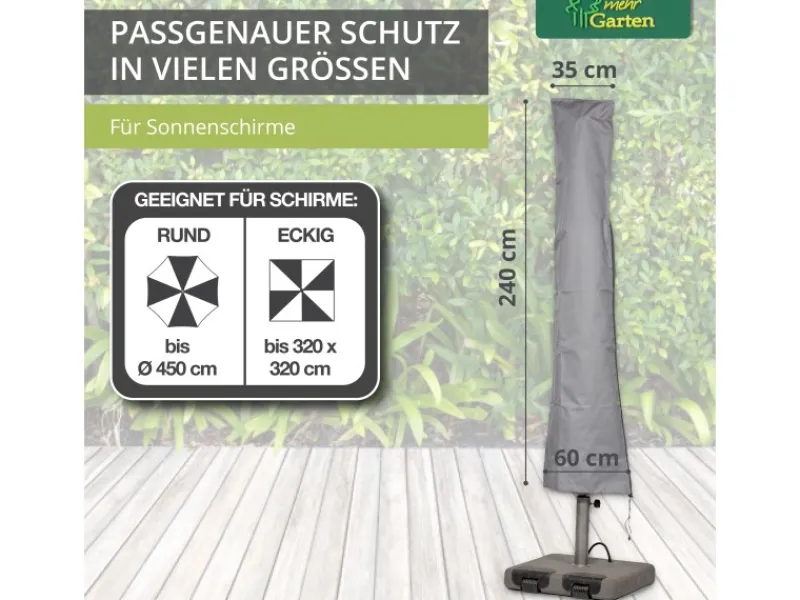Premium Sonnenschirmhülle 240 cm x 35 60 cm für Schirme Rund bis Ø 450 cm Eckig bis 320 x 320 cm*Mehr Garten