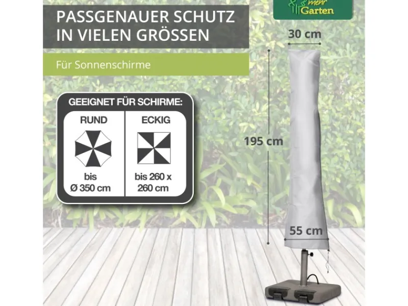 Protect Schutzhülle für Sonnenschirme 220 cm x 30 55 cm für Schirme Rund bis Ø 400 cm Eckig bis 300 x 300 cm*Mehr Garten Best
