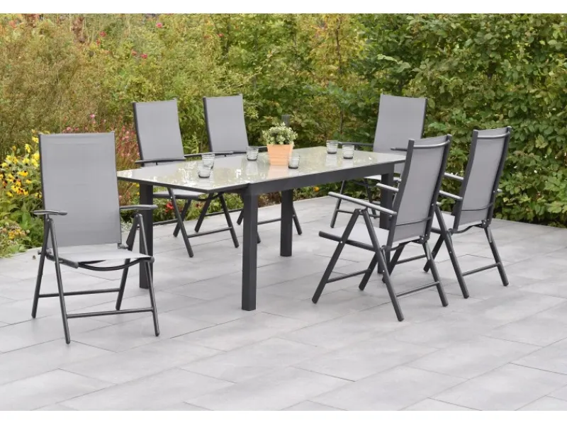 Merxx Lounge-Gartenmöbel|Gartenmöbel-Sets|Gartenmöbelset Amalfi 7tlg. inkl. Klappsessel u. Tisch