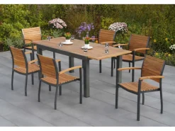 Merxx Gartenmöbel-Sets|Gartenmöbel-Set Santorin 7-teilig Stapelsessel & Ausziehtisch