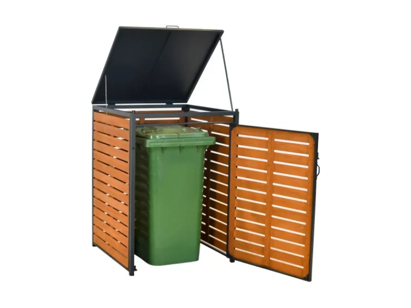 Merxx Mülltonnenboxen|Mülltonnenabdeckung Basis Groß Alu/Akazie