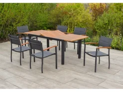 Merxx Balkonmöbel|Gartenmöbel-Sets|Paxos Set 7-tlg. 6 Stapelsessel Gartentisch Ausziehbar Tischplatte Akazie