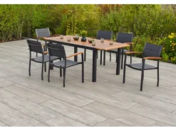 Merxx Balkonmöbel|Gartenmöbel-Sets|Paxos Set 7-tlg. 6 Stapelsessel Gartentisch Ausziehbar Tischplatte Akazie