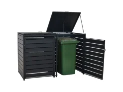 Merxx Mülltonnenboxen|Set Mülltonnenabdeckung Basis mit Anbau Groß Alu/Stahl