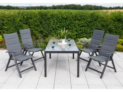 Taviano Set 5-tlg. 4 Klappsessel Gartentisch 150 x 90 cm Grau*Merxx