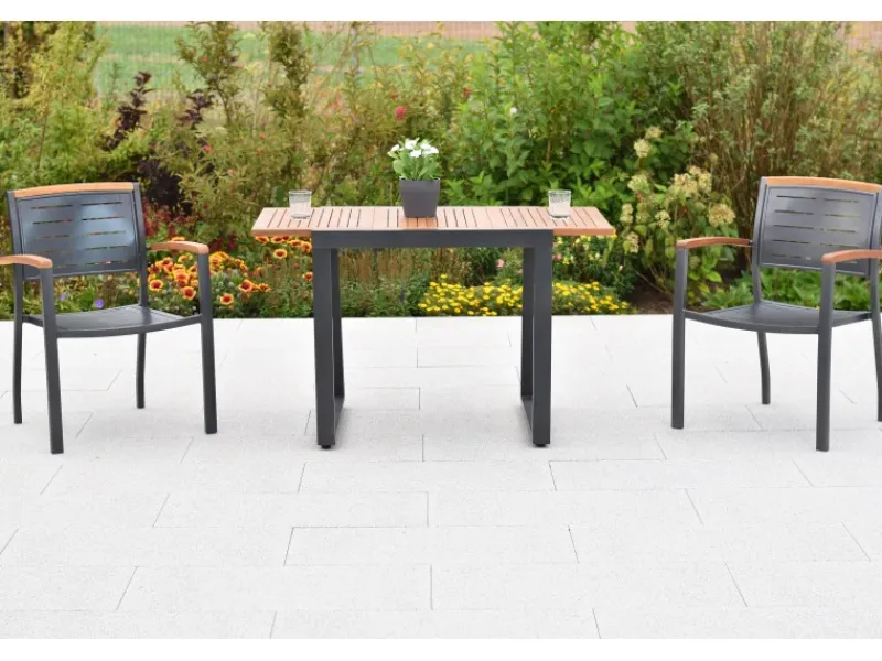 Merxx Balkonmöbel|Gartenmöbel-Sets|Tinos Set 3-tlg. 2 Stapelsessel Balkon-Tisch Ausziehbar 80 (120) x 70 cm