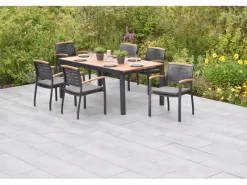 Tinos Set 13-tlg. mit Gartentisch Ausziehbar 180/250 x 100 cm inkl. Kissen*Merxx Discount