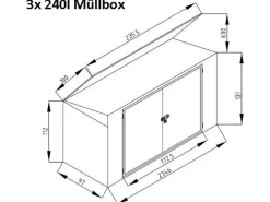 Metall Mülltonnenbox Grau für 3 Mülltonnen 240 Liter 131 cm x 235 cm x 100 cm* Outlet