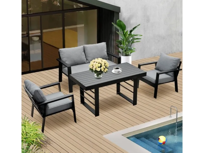 Lounge-Gartenmöbel|MeXo Aluminium Dining Lounge Outdoor mit Esstisch für 4 Personen
