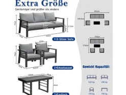 Gartenmöbel-Sets|Sitzkissen|MeXo Aluminium Dining Lounge Outdoor mit Esstisch für 5 Personen