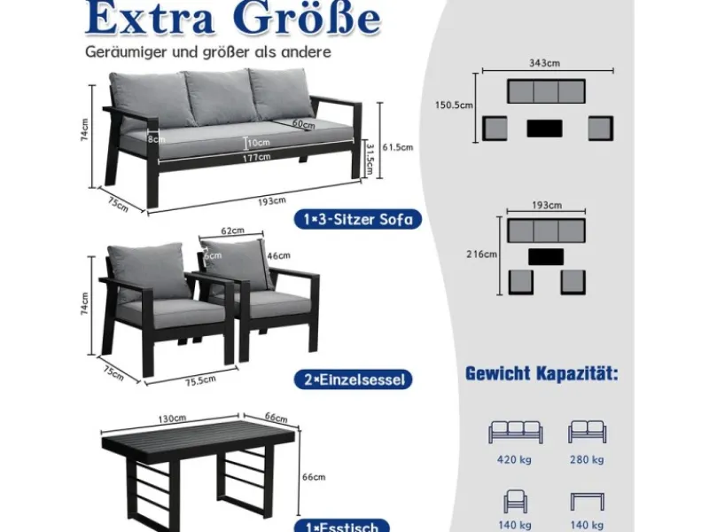 MeXo Aluminium Dining Lounge Outdoor mit Esstisch für 5 Personen* Sale