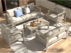 Lounge-Gartenmöbel|MeXo Gartenmöbel Set aus Aluminium Loungeset für 7 Personen Beige