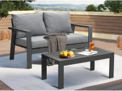 Lounge-Gartenmöbel|MeXo Hochlehner Gartenlounge Set Aluminium Balkonsofa 2 Sitzer