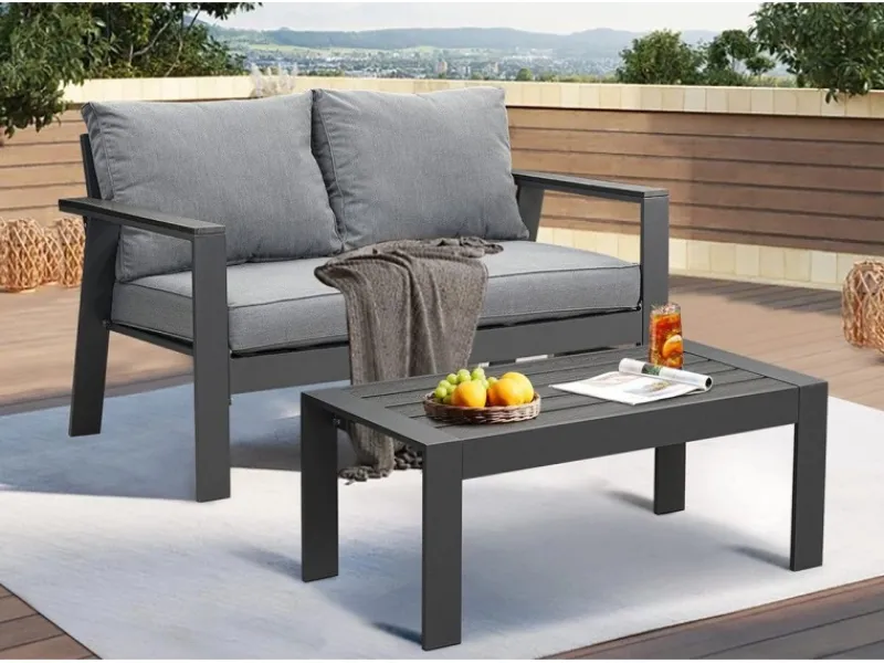 Lounge-Gartenmöbel|MeXo Hochlehner Gartenlounge Set Aluminium Balkonsofa 2 Sitzer
