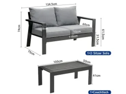 Lounge-Gartenmöbel|MeXo Hochlehner Gartenlounge Set Aluminium Balkonsofa 2 Sitzer