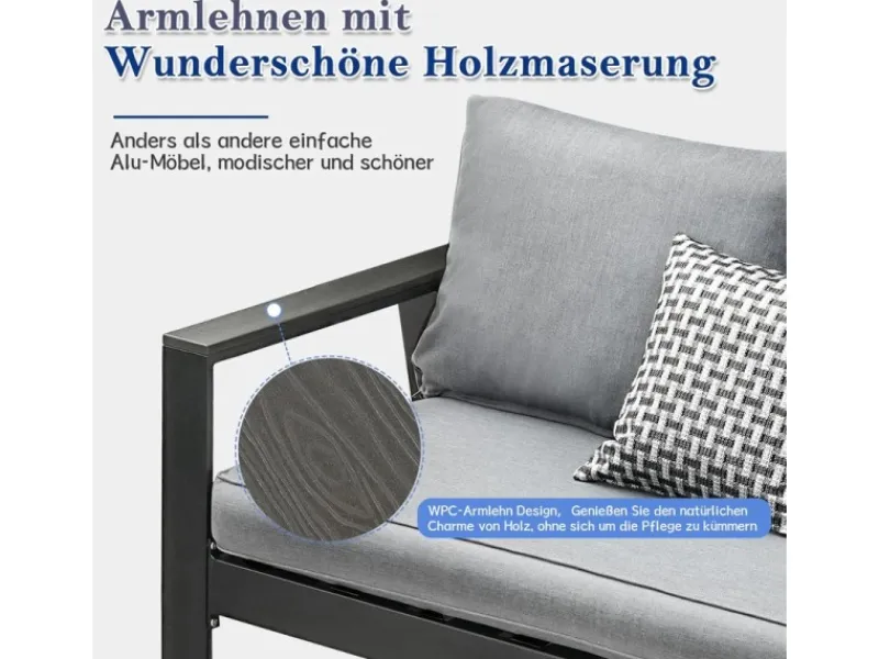 Lounge-Gartenmöbel|MeXo Hochlehner Gartenlounge Set Aluminium Balkonsofa 2 Sitzer