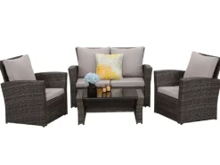 Gartenmöbel-Sets|MeXo Poly Rattan Balkonmöbel Set für 4 Personen