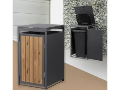Mülltonnenbox 1Er 240L Anthrazit-Holzoptik aus Stahl*ML-Design