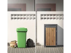 Mülltonnenbox 1Er 240L Anthrazit-Holzoptik aus Stahl*ML-Design
