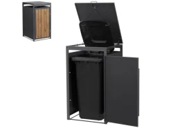 Mülltonnenbox 1Er 240L Anthrazit-Holzoptik aus Stahl*ML-Design