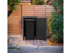 Mülltonnenbox 1Er 240L Anthrazit-Holzoptik aus Stahl*ML-Design