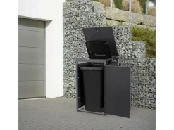 Mülltonnenbox 1Er 240L Anthrazit-Holzoptik aus Stahl*ML-Design