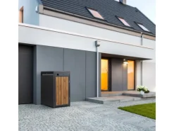 Mülltonnenbox 1Er 240L Anthrazit-Holzoptik aus Stahl*ML-Design