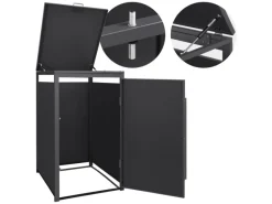 Mülltonnenbox 1Er 240L Anthrazit-Holzoptik aus Stahl*ML-Design